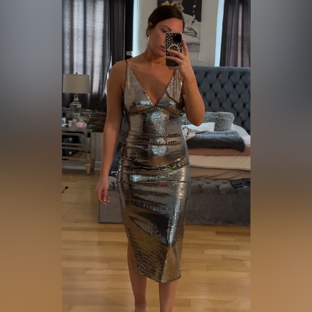 Zara silver metallic holiday party dress